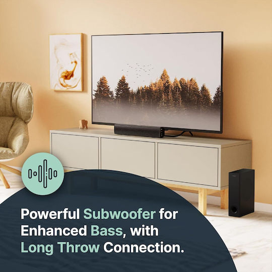 Majority Bowfell Plus (With Subwoofer) Soundbar 2.1 Bluetooth 100W με Τηλεχειριστήριο Μαύρο