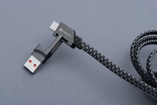 Forcell Braided USB to Type-C / Lightning Cable 3A Ασημί 1m