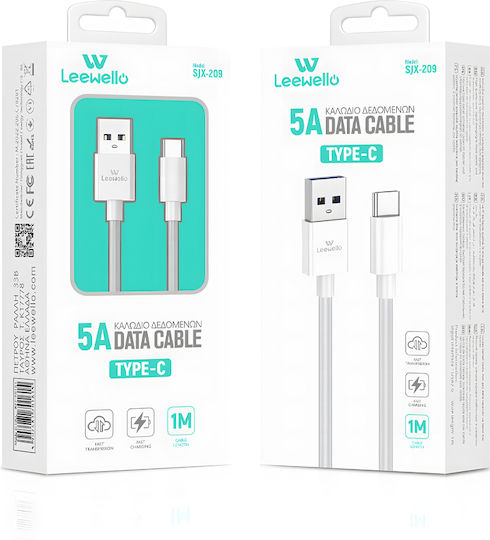 Leewello USB 2.0 Cable USB-C Male - USB-A White 1m SJX-209