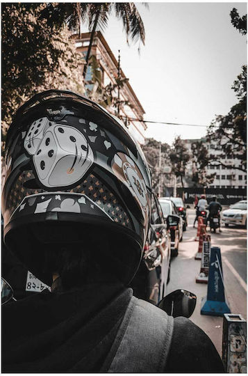 Motorcyclist In Urban Traffic Painting 80x120