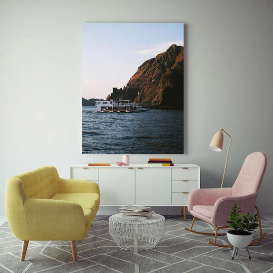 Πίνακας Boat On Sea Near Rocky Mountains Βάρκα Στη Θάλασσα Κοντά Στα Βραχώδη Όρη 60x90