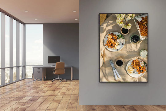 Waffeln Kaffee auf einem Leinentisch Gemälde 100x150