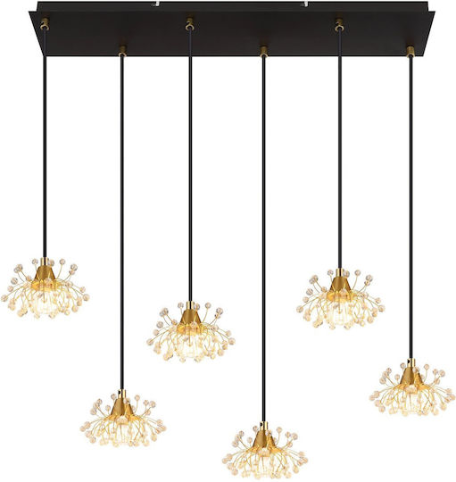 Globo Lighting Κρεμαστό Φωτιστικό Διάφανο με Κρύσταλλα για 6 Λαμπτήρες G9