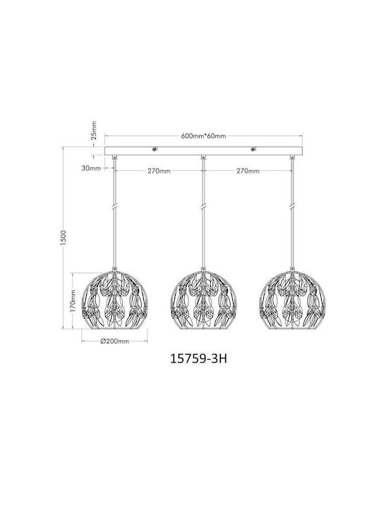 Globo Lighting Κρεμαστό Φωτιστικό Μαύρο 72x20x150εκ.