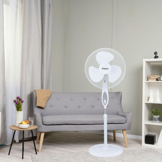 Primo Prsf-80644 Pedestal Fan 50W 40cm Diameter With Remote Control White