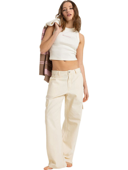 Iconic Days Γυναικείο Crop Top Βαμβακερό Αμάνικο Egret