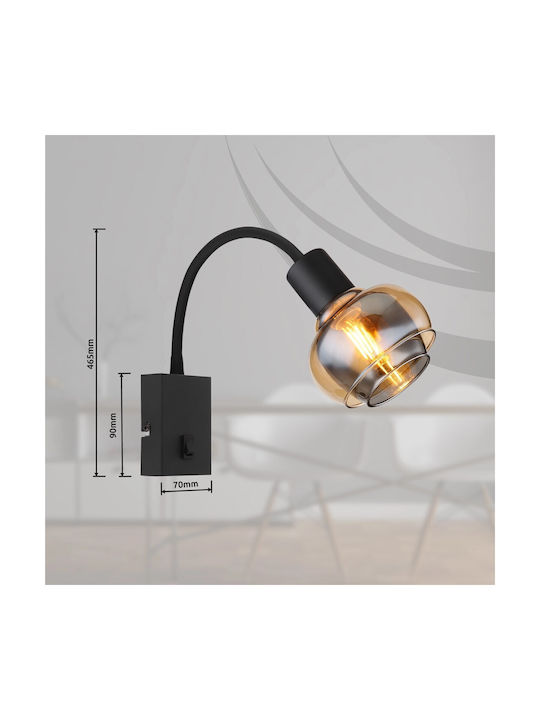 Globo Lighting Φωτιστικό Τοίχου με Ντουί E14 και Διακόπτη Μαύρο 10.5x46.5εκ.
