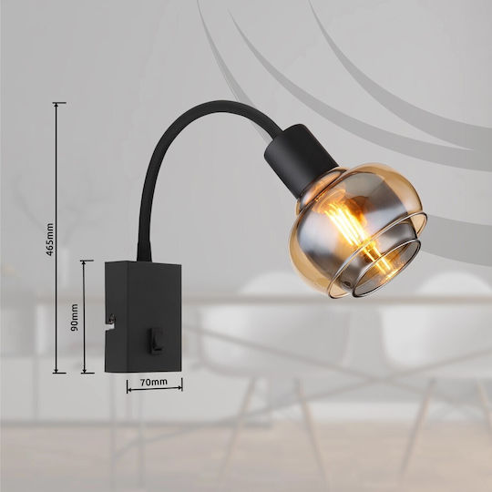 Globo Lighting Leuchte Wand mit Fassung E14 und Schalter Schwarz 10.5x46.5cm