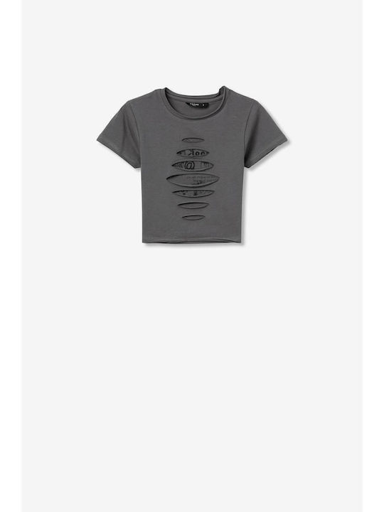 Kinder-Crop-Top Kurzarm Grey