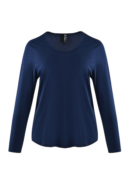Basic Women's Blouse Cotton Long Sleeve Blue