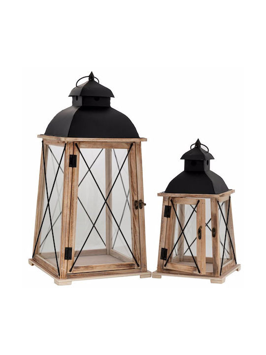 Iliadis Floortop Wooden Lanterns Set Brown 29x29x59cm 2pcs