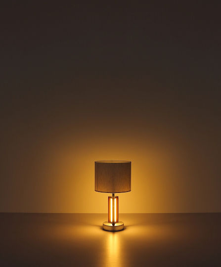 Globo Lighting Дървен Портатиф за Цокъл E27 с Бяла Шапка и Кафява Основа