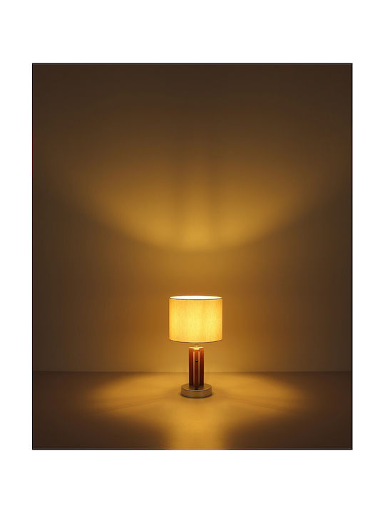 Globo Lighting Wood Table Lamp with White Shade and Brown Base