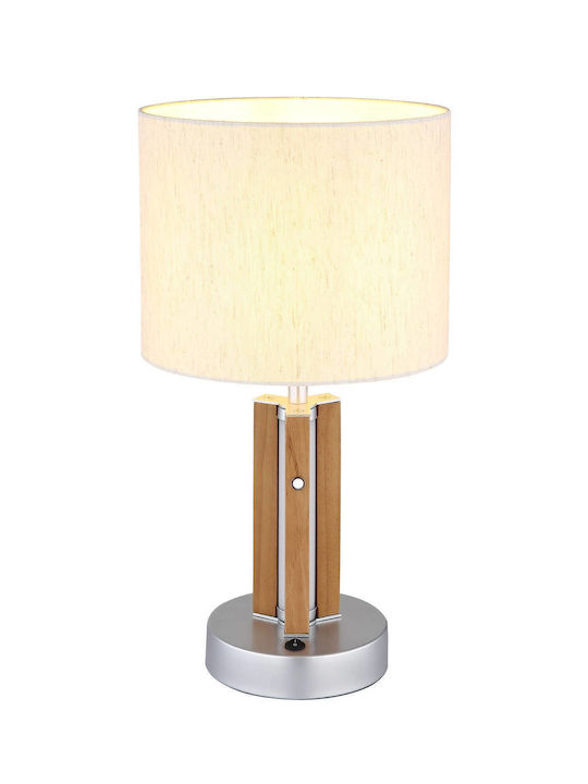Globo Lighting Wood Table Lamp with White Shade and Brown Base