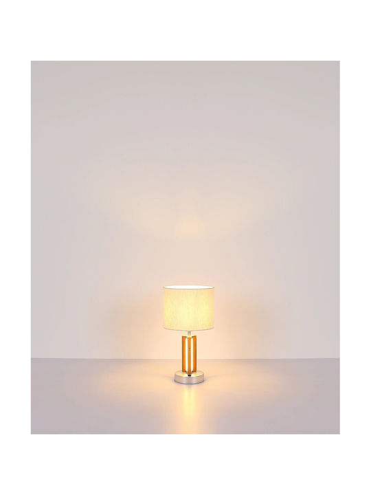 Globo Lighting Wood Table Lamp with White Shade and Brown Base