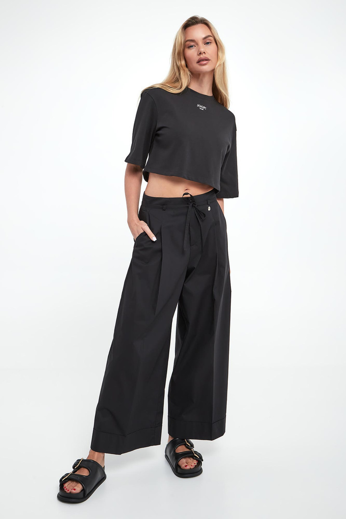 パンツ LIU JO Woman Pants Black WA5276T3051 22222 Cotton trousers with wide legs in black brand LIU JO