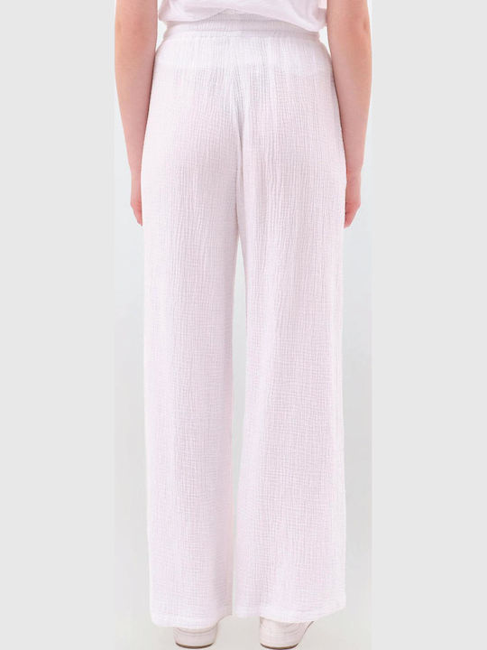 Pantaloni Dama Din Țesătură Cu Fit Relaxed Alb