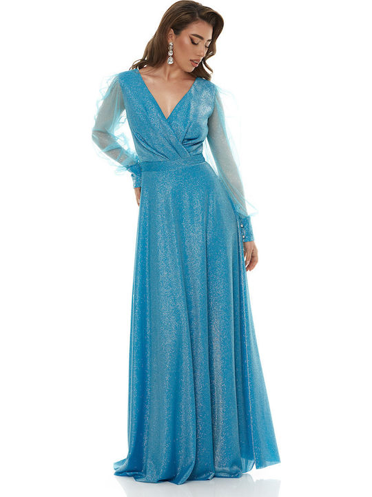Maxi Dress for Wedding Christening with Tulle Light Blue