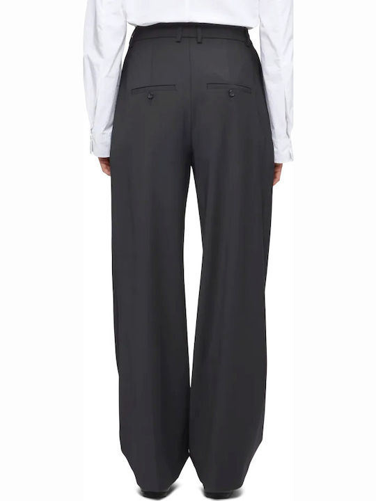 Damen Hoch tailliert Stoff Hose in Lockere Passform Black
