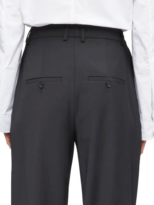 Damen Hoch tailliert Stoff Hose in Lockere Passform Black
