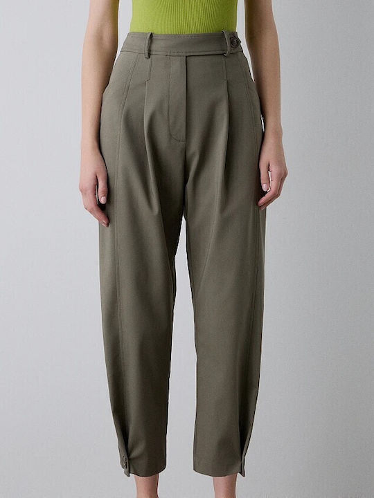 Damen Hoch tailliert Stoff Hose Olive