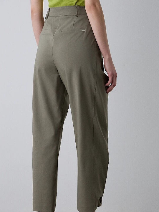 Damen Hoch tailliert Stoff Hose Olive