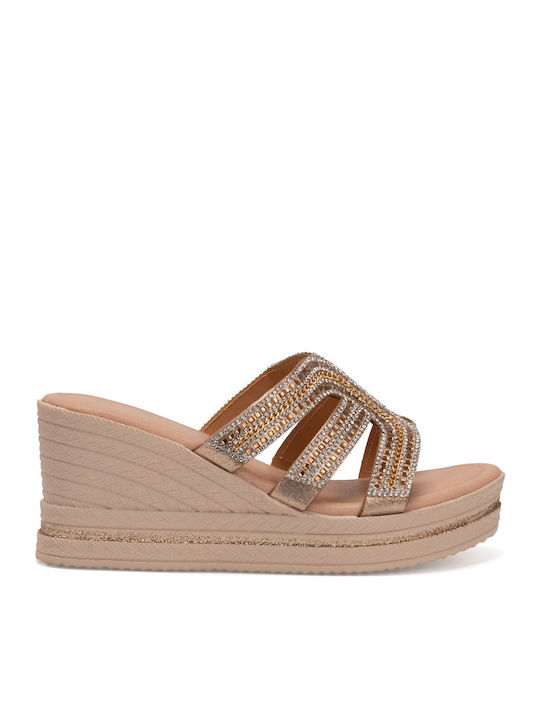 Flache Sandalen für Damen Anatomisch in Gold Farbe