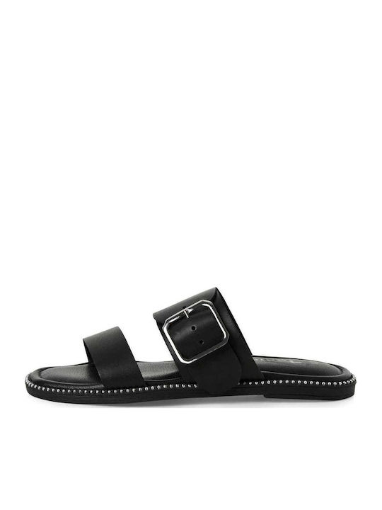 Leather Women's Flat Sandals in Black Color