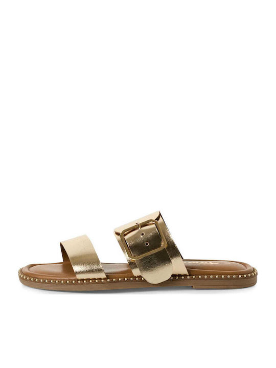 Leather Women's Flat Sandals in Gold Color