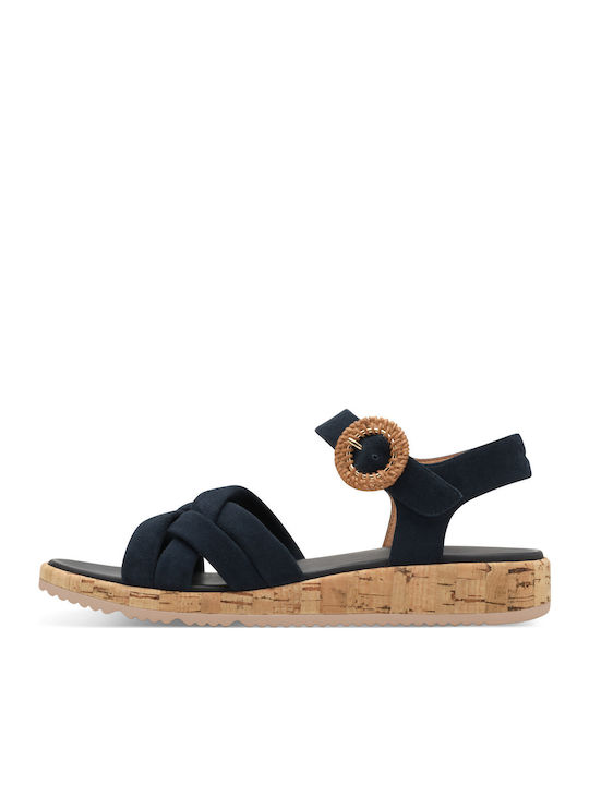Leather Women's Flat Sandals Navy Blue