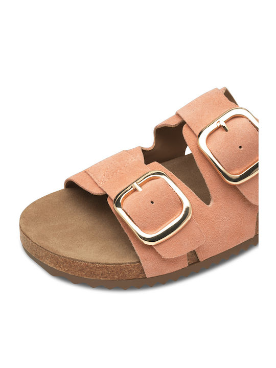 Leather Women's Flat Sandals Anatomic in Orange Color