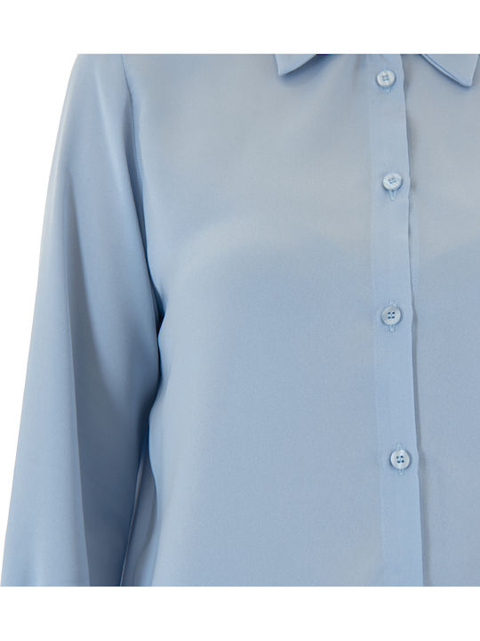 Langärmelig Damen Satin,σατεν Hemd Ciell