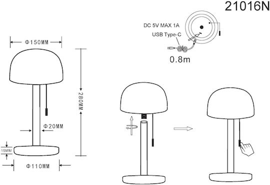 Globo Lighting Πορτατίφ LED με Λευκό Καπέλο και Ασημί Βάση