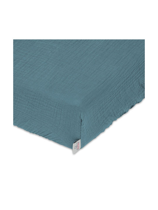 Matex Бебешки Чаршаф За Количка Памук с Ластик Син 60x120бр