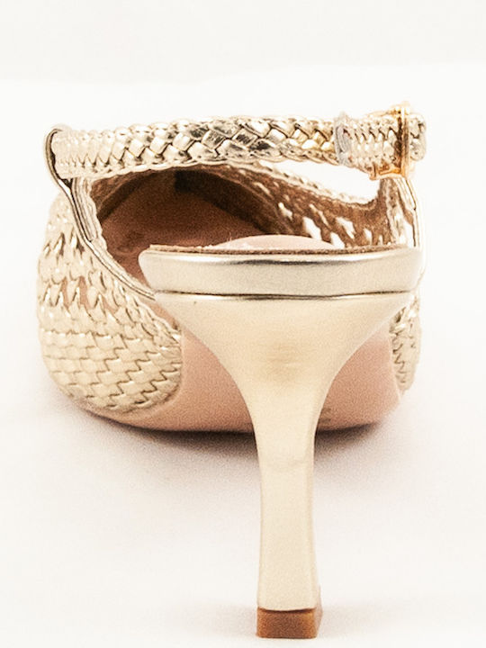 Leder Pumps mit Riemchen & mittelhoher Absatz Goldene