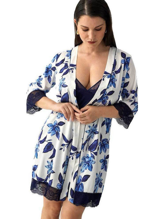 Promise Summer Women's Robe White With Blue