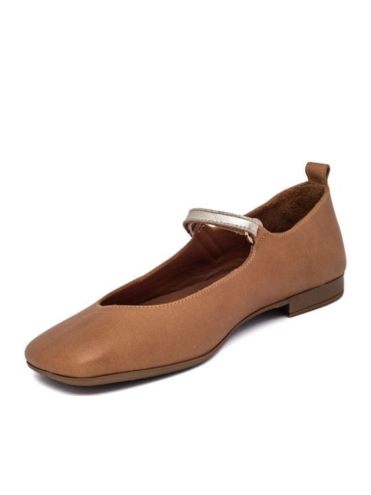 Leather Women's Ballerina Shoes Brown