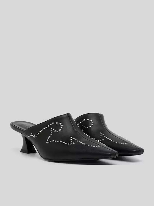 Almond Cloud Mules with Chunky Low Heel in Black Color