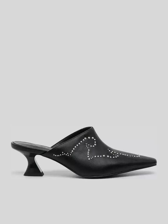 Almond Cloud Mules with Chunky Low Heel in Black Color
