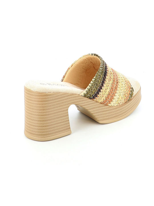 Mules with Chunky High Heel in Brown Color