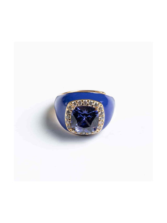 Cuoro Damen Ring mit Zirkonia & Emaille aus Silber Vergoldet