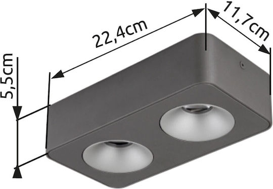 Globo Lighting Διπλό LED Θερμό Λευκό Σποτ σε Γκρι Χρώμα