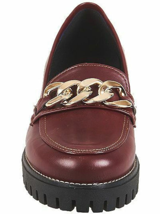 Δερμάτινα Γυναικεία Loafers σε Μπορντό Χρώμα