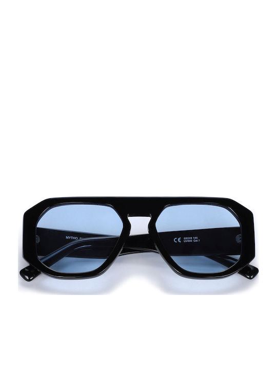 JohNocera Unisex Sunglasses with Black Horn-Rimmed Frame and Light Blue Lens Mytho-c4