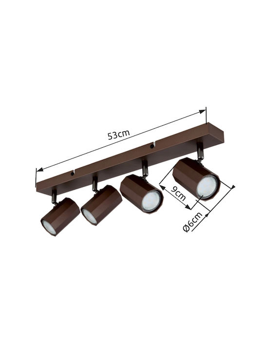Globo Lighting Σποτ με 4 Φώτα σε Καφέ Χρώμα