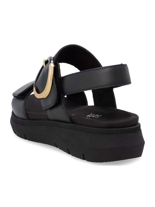 Δερμάτινα Γυναικεία Ανατομικά Σανδάλια Flatforms Μαύρα