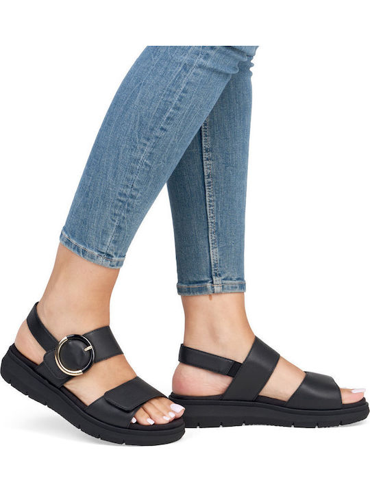 Δερμάτινα Γυναικεία Ανατομικά Σανδάλια Flatforms Μαύρα