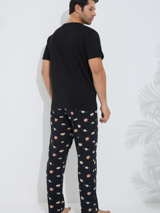 Siyah Inci Men's Summer Pajamas Set Black