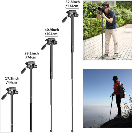 Professional Aluminum Tripod Monopod with Triple Rotation Head Jmary Kp-2274 167 Cm Max – Black