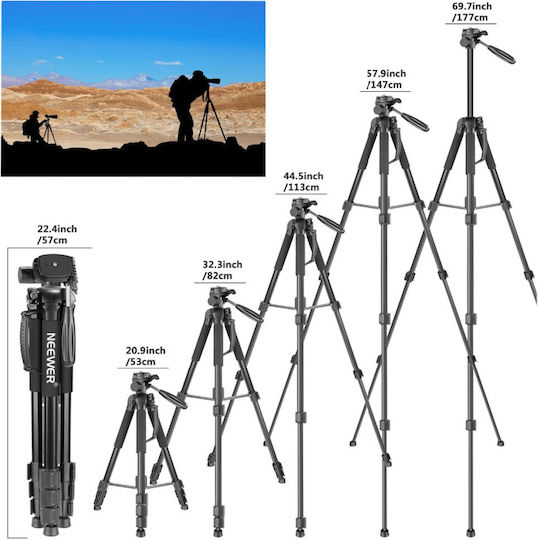 Professional Aluminum Tripod Monopod with Triple Rotation Head Jmary Kp-2274 167 Cm Max – Black